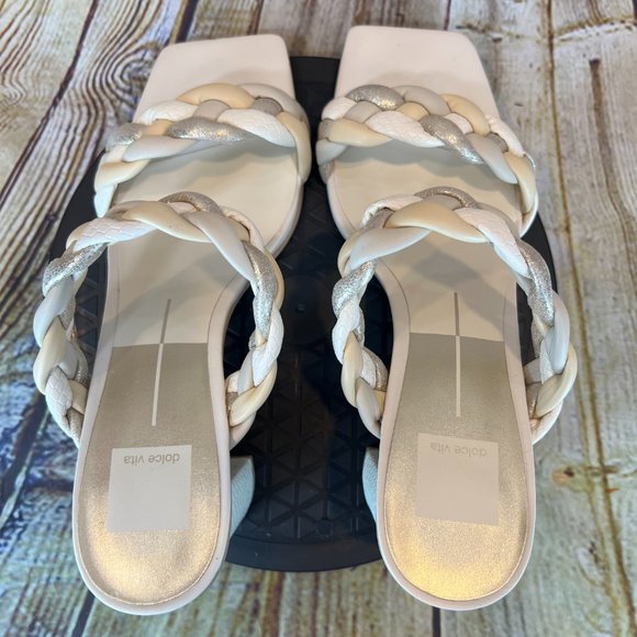 Dolce Vita Braided White Ivory Silver Strap Open Square Toe Block Heels Size 9.5 - Picture 4 of 8